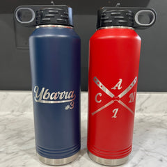 Personalized 40oz. Stainless Steel Water Bottle with Flip Top and Straw, Engraved with Custom Logo, Name or Design