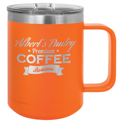 Personalized 15oz. Coffee Mug Stainless Steel Camping Tumbler, Engraved with Custom Logo, Name or Design