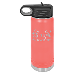 Personalized 20oz. Stainless Steel Water Bottle with Flip Top and Straw, Engraved with Custom Logo, Name or Design