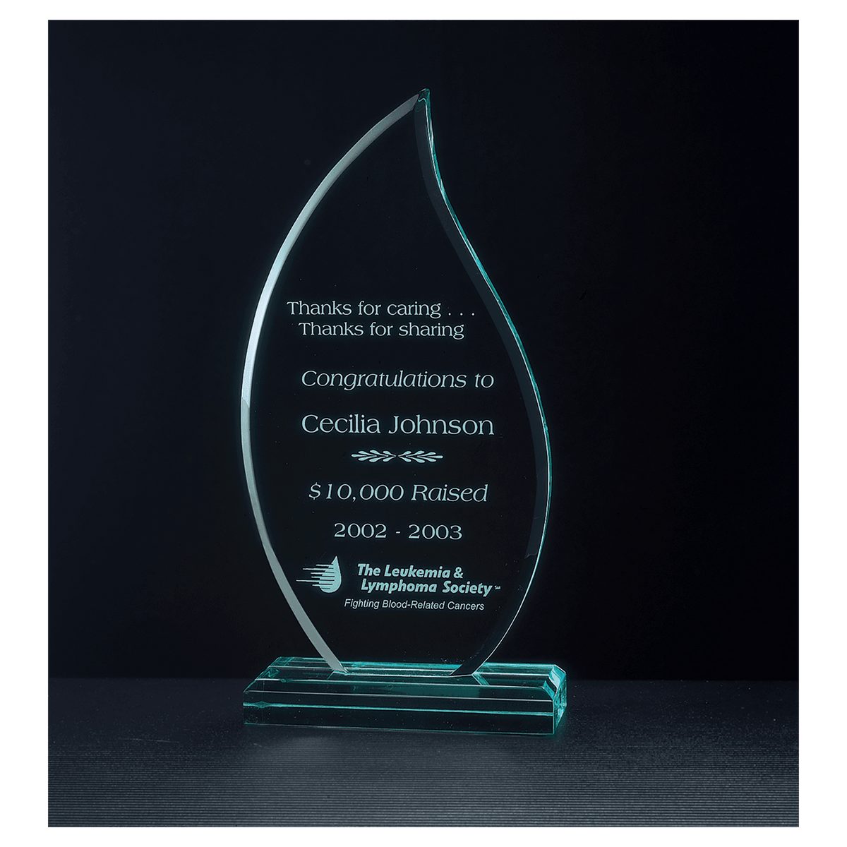3 9/16" x 7 3/4" Flame Series Jade Acrylic Award A6534